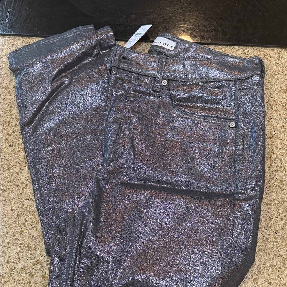NWT LOFT Shimmering Gray Skinny Jeans
